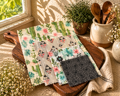Desert Bloom Beeswax Wrap Set – Limited Edition 4 Pack, Reusable Eco Food Wraps, Cactus & Floral Kitchen Storage, Zero Waste Alternative
