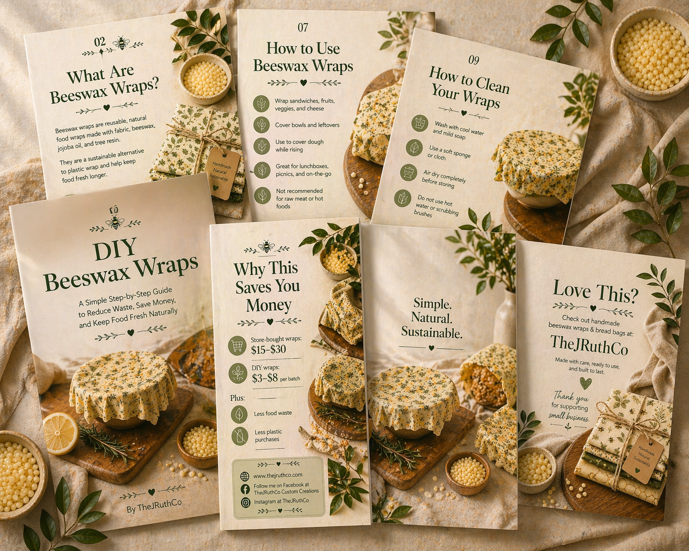 DIY Beeswax Wraps Guide + Recipe | Make & Sell Reusable Food Wraps | Beginner-Friendly Digital Download | Eco-Friendly Side Hustle