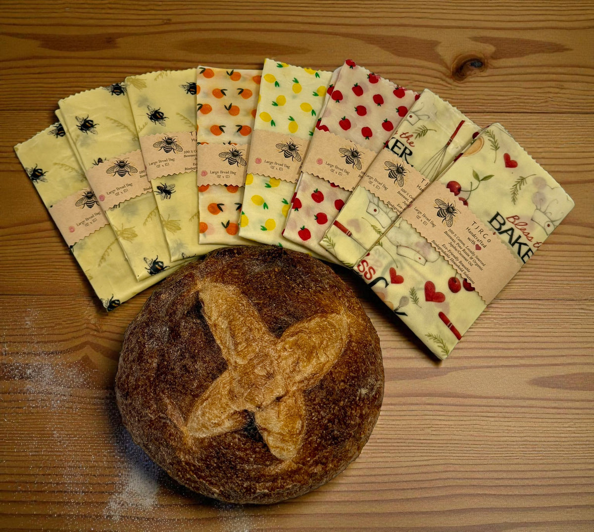 Reusable Beeswax Bags – 8 x 10, 12 x 15, 8 x 18 and 13 x 18 | Eco-Friendly Food Storage | Plastic-Free Snack, Produce & Bread Bags